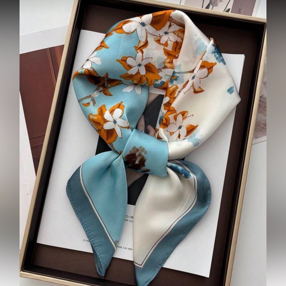 Floral Scarf in Blue and Orange M634